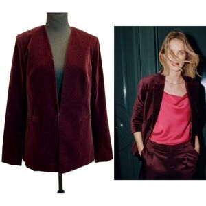 CONTEMPORAINE Matte Velvet Cinched single breasted Blazer Ruby Red 6 tailored